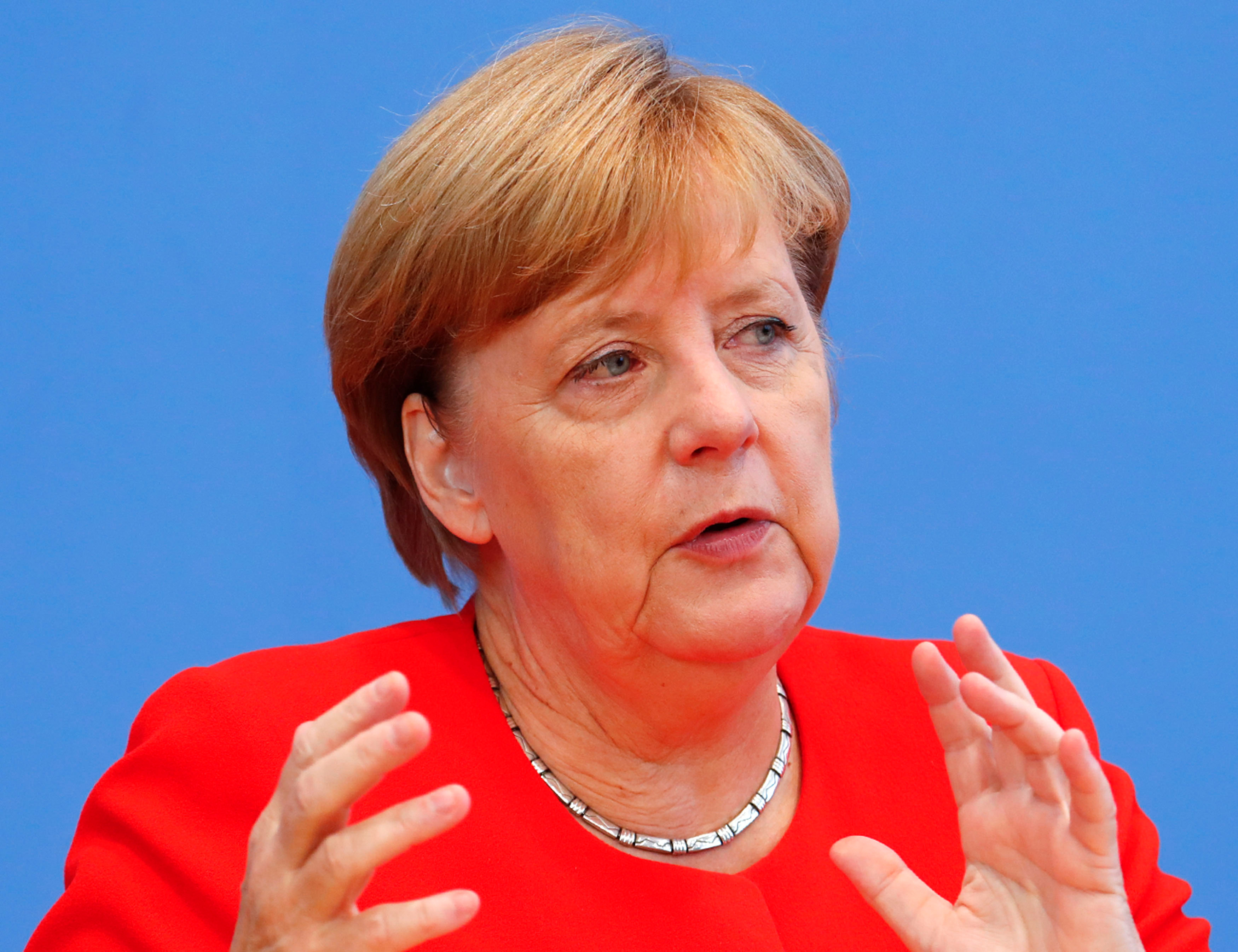 German Chancellor Merkel addresses a news conference in Berlin