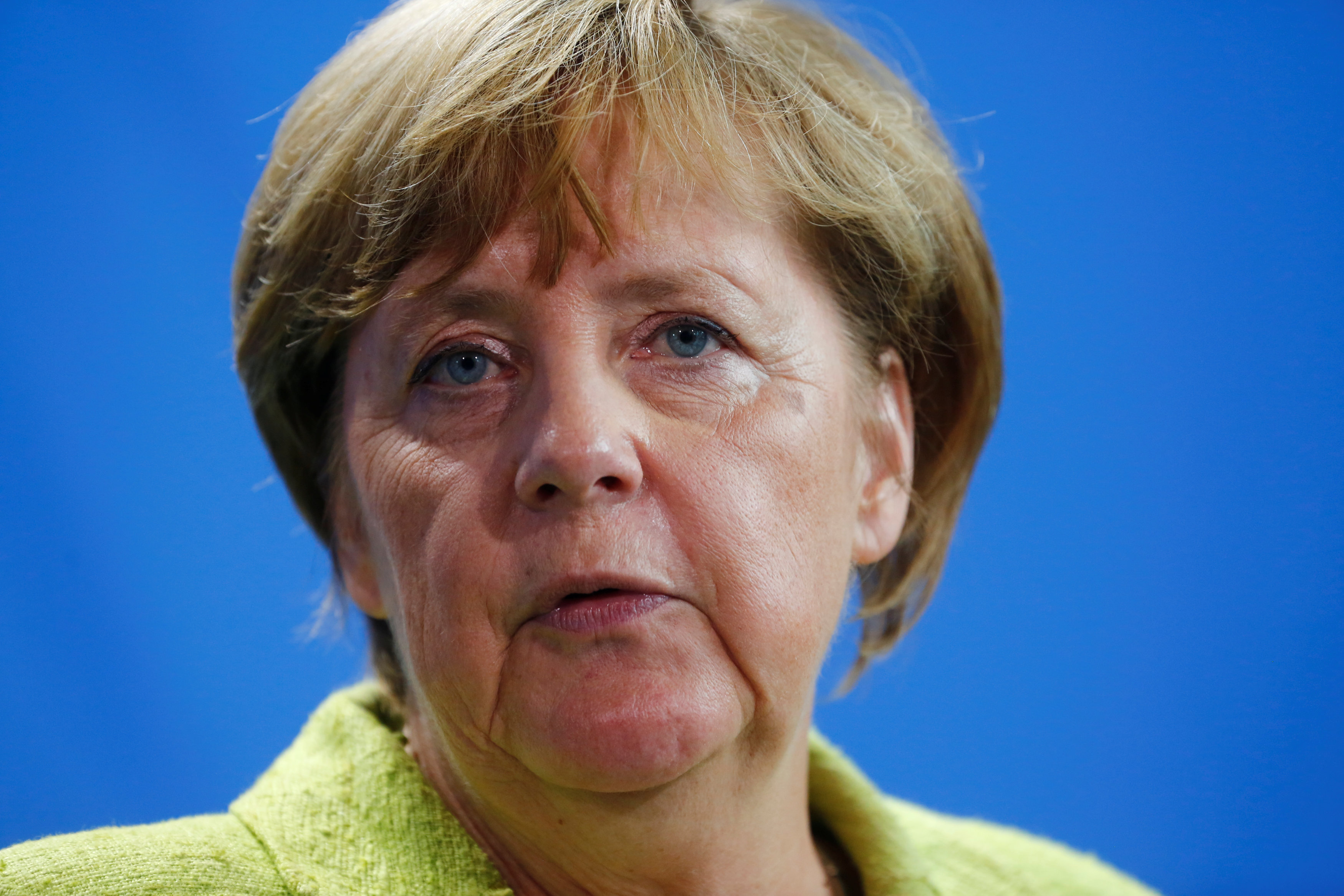 German Chancellor Angela Merkel addresses a news conference at the Chancellery in Berlin