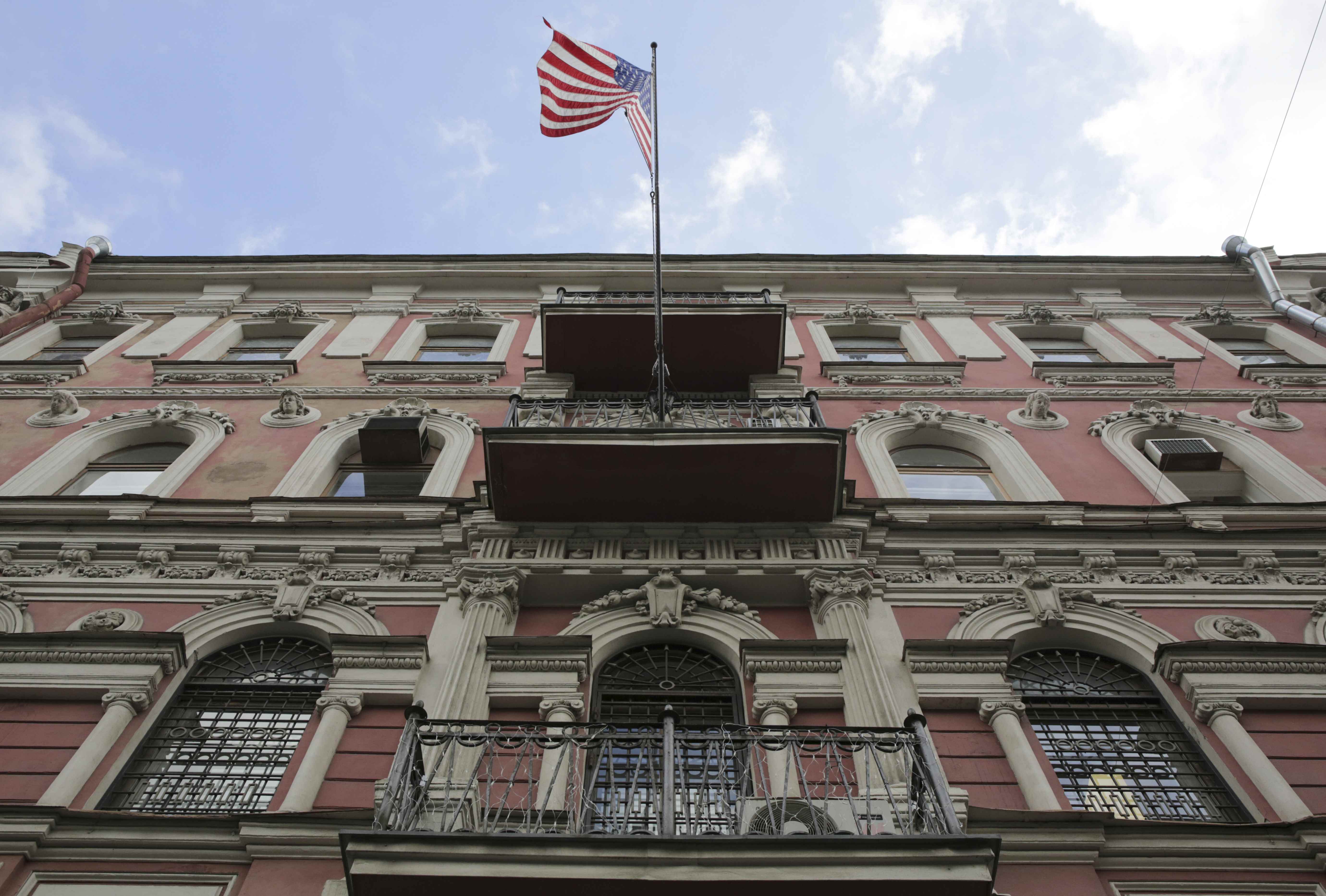 FILE PHOTO: The state flag of the U.S. flies outside the country's consulate general in St. Petersburg