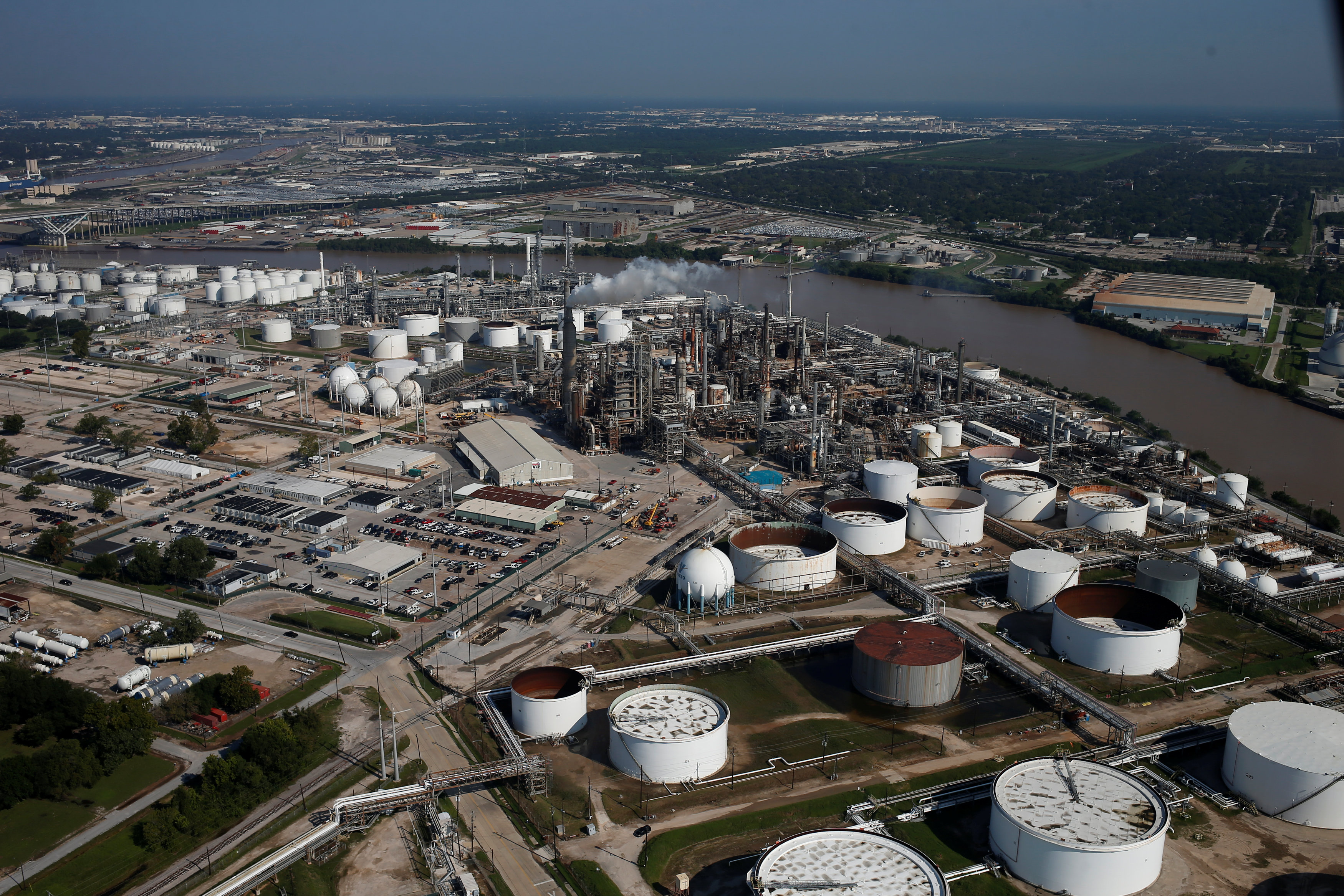 An aerial view of the Valero Houston Refinery is seen in Houston, Texas
