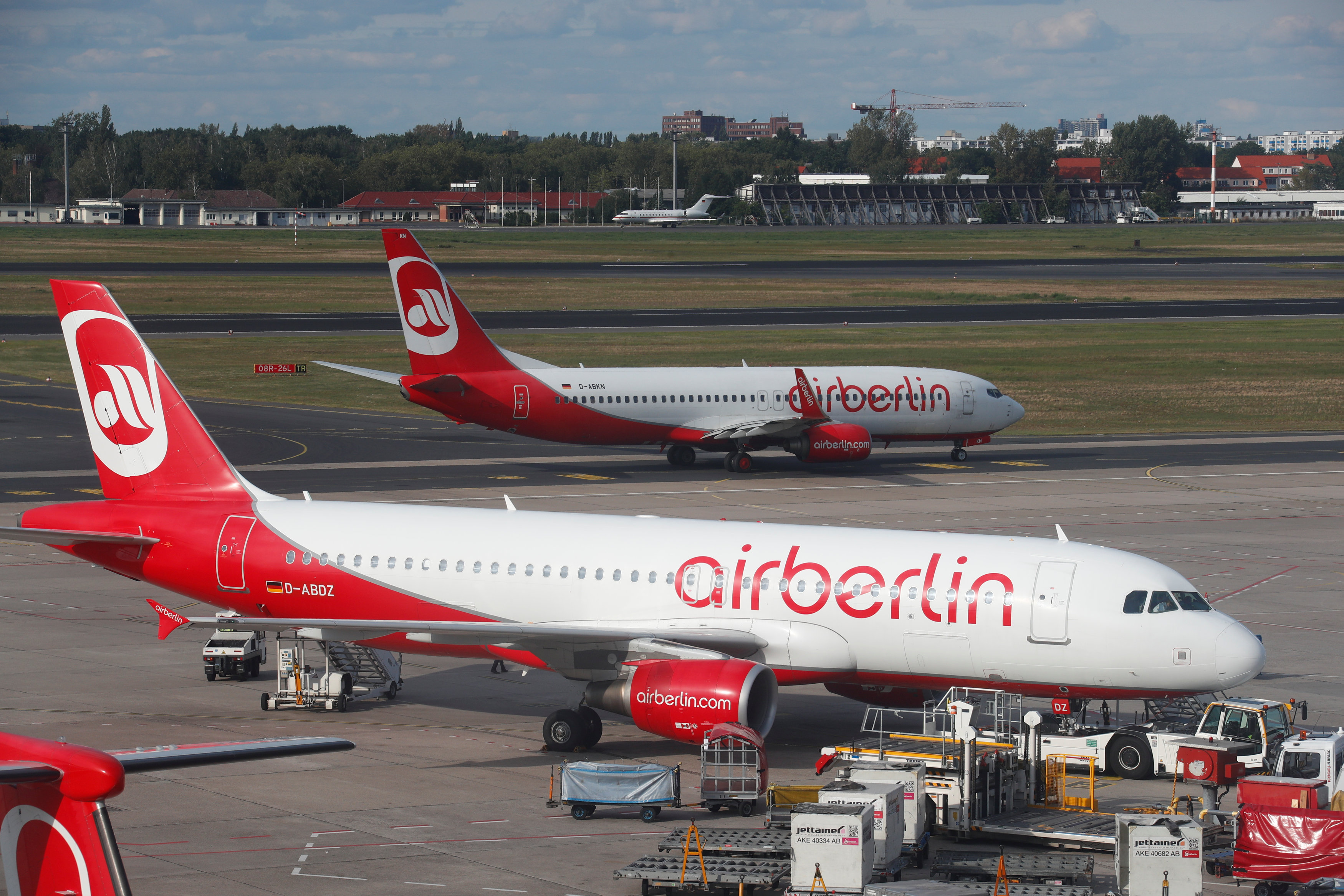 German carrier Air Berlin aircrafts are pictured at Tegel airport in Berlin
