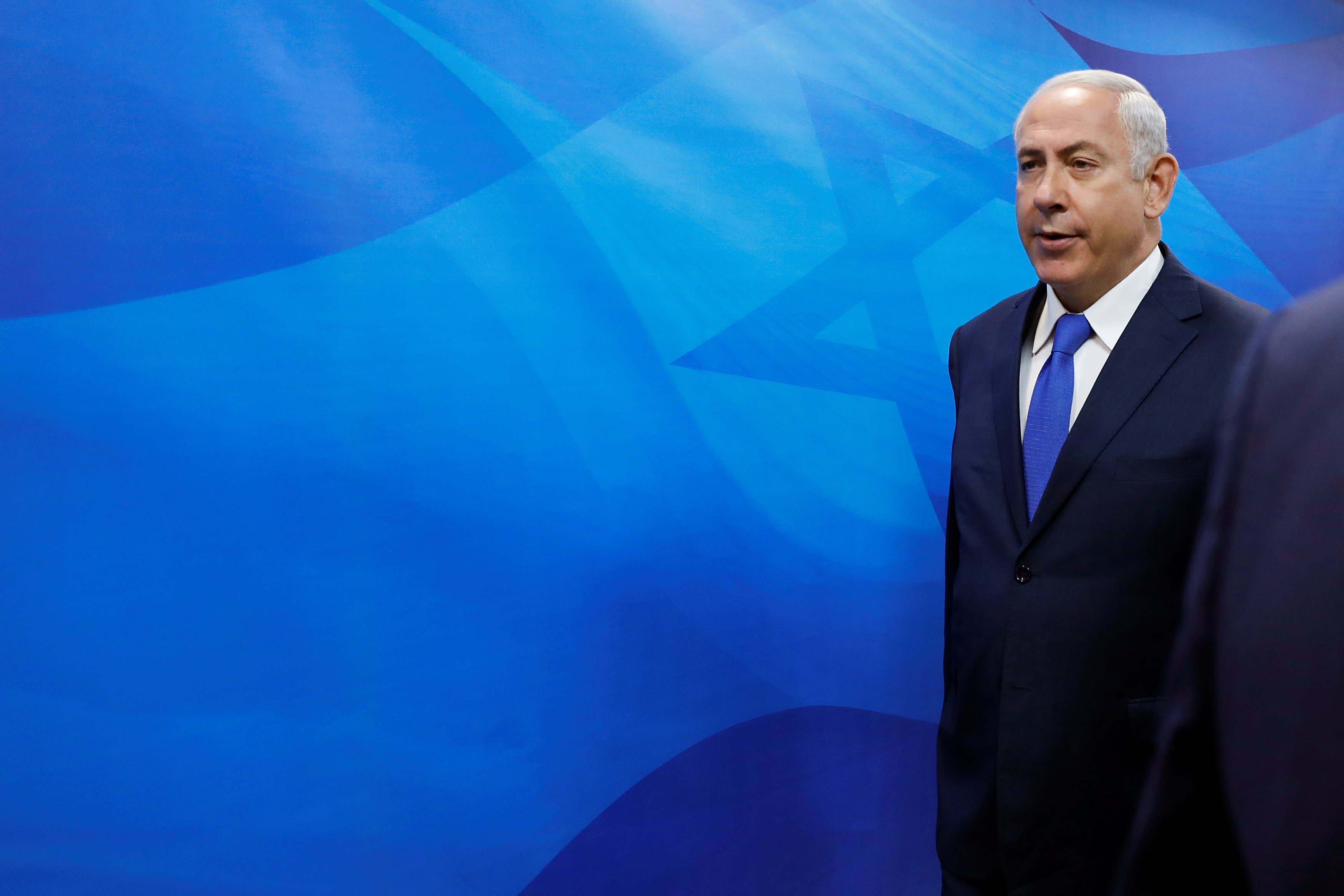 Israeli Prime Minister Benjamin Netanyahu arrives at the weekly cabinet meeting in Jerusalem