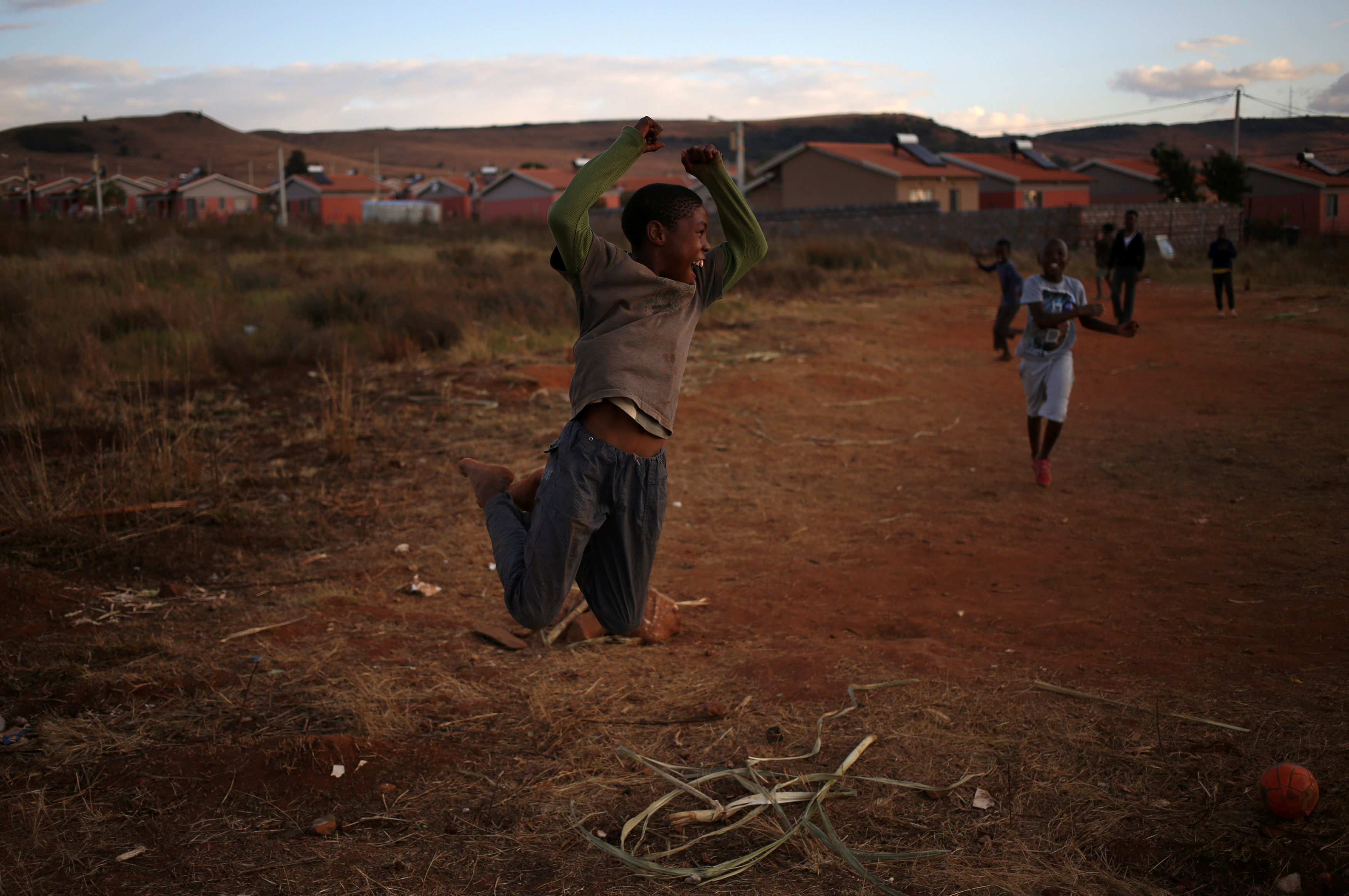 Kamohelo Kabi celebrates scoring his 6th goal during a soccer game at Lehae township, South-west of Johannesburg