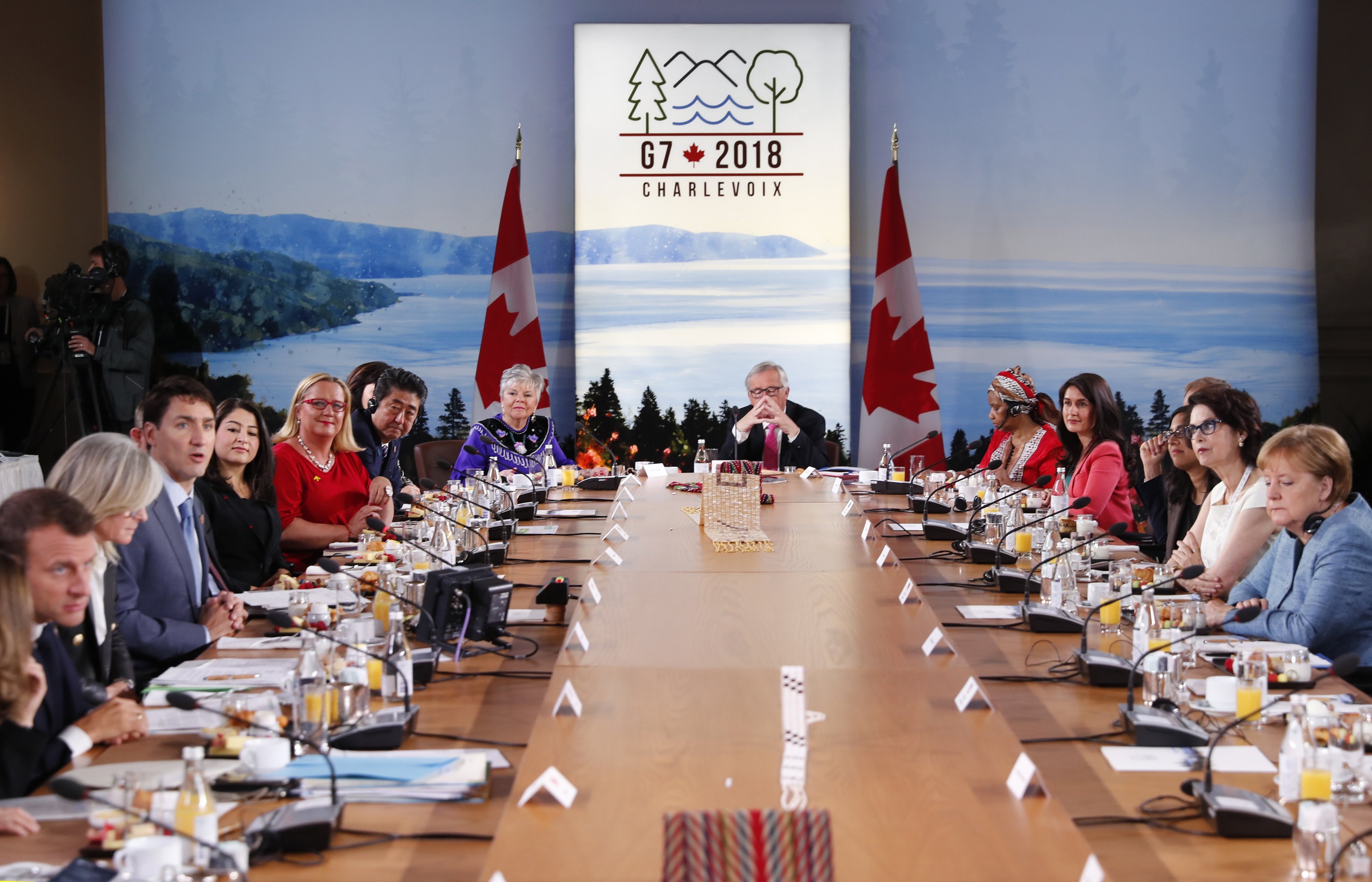 Canada's Prime Minister Trudeau attends a G7 and Gender Equality Advisory Council meeting as part of a G7 summit in the Charlevoix city of La Malbaie