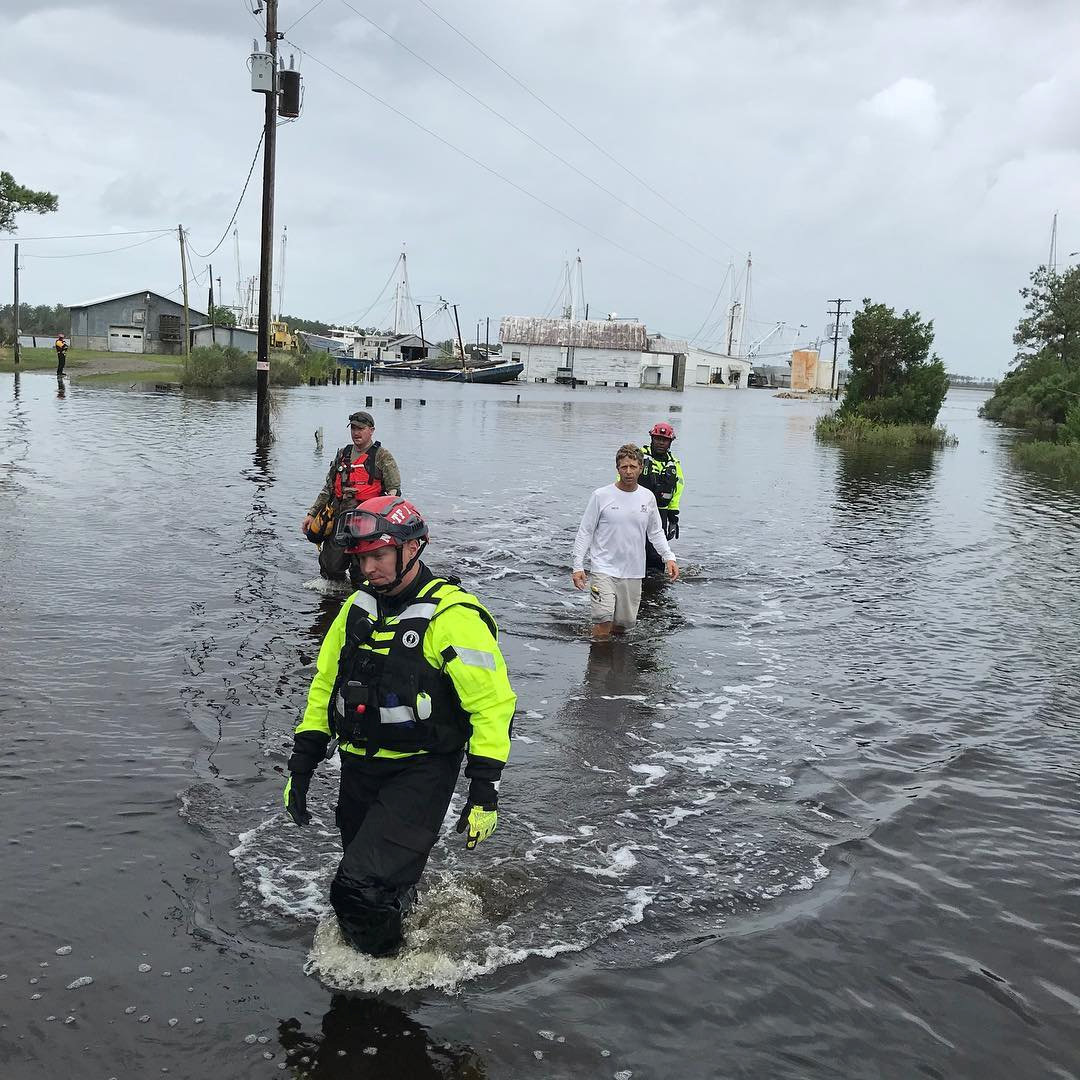 Urban Search and Rescue NY-TF1 Alpha team work with local officials to conduct wellness checks & an evacuation on Goose Creek Island in Pamlico County