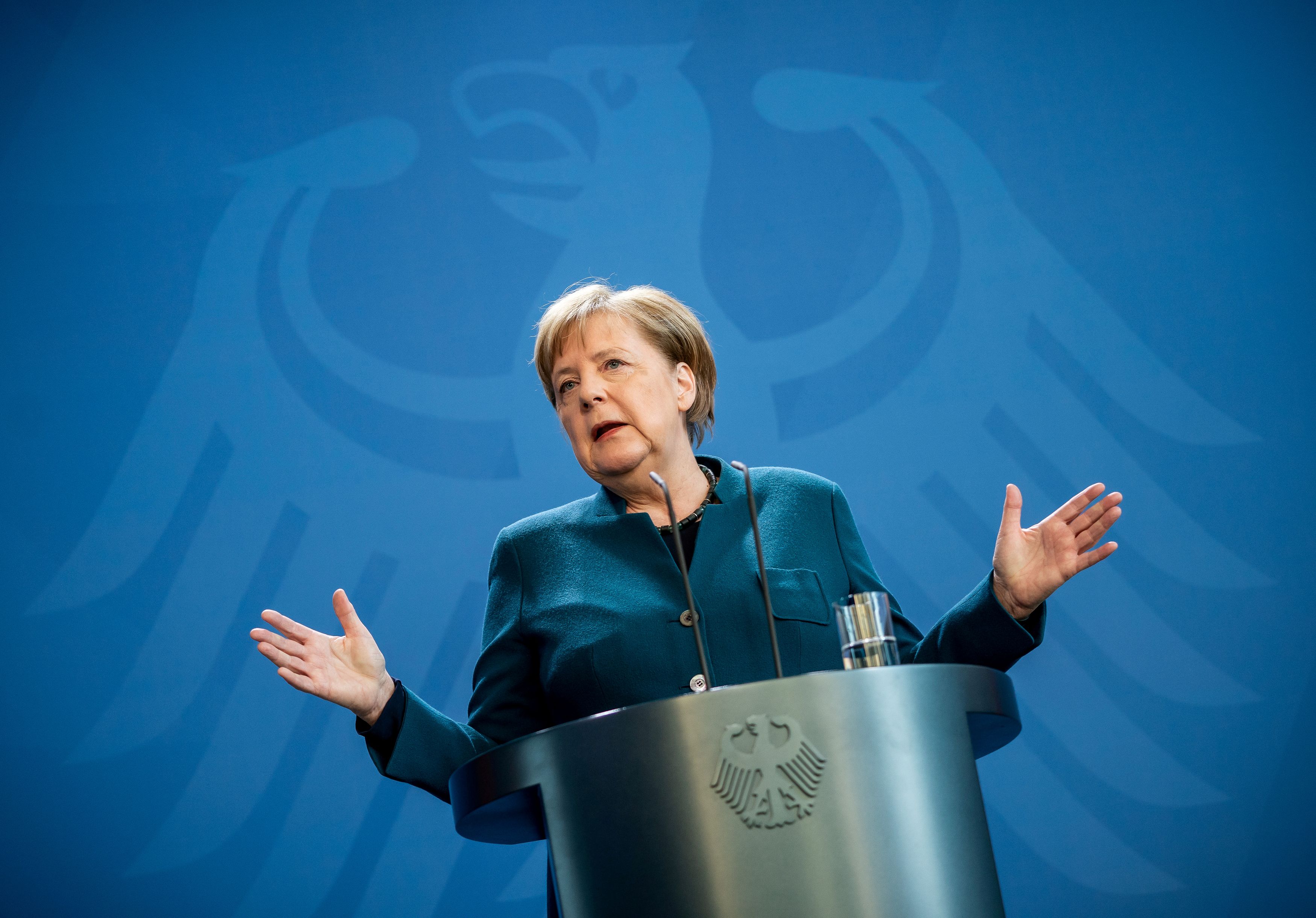 German Chancellor Angela Merkel statement on the spread of the new coronavirus disease (COVID-19) in Berlin