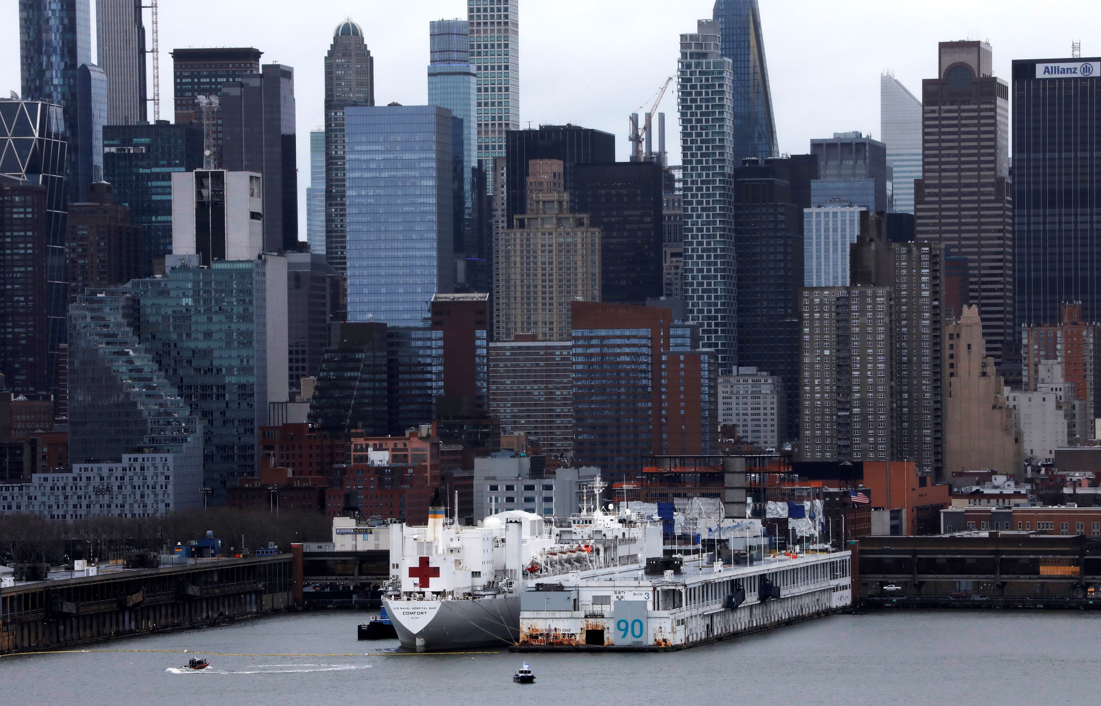 The USNS Comfort is seen docked at Pier 90 in Manhattan during the outbreak of the coronavirus disease (COVID-19) in New York