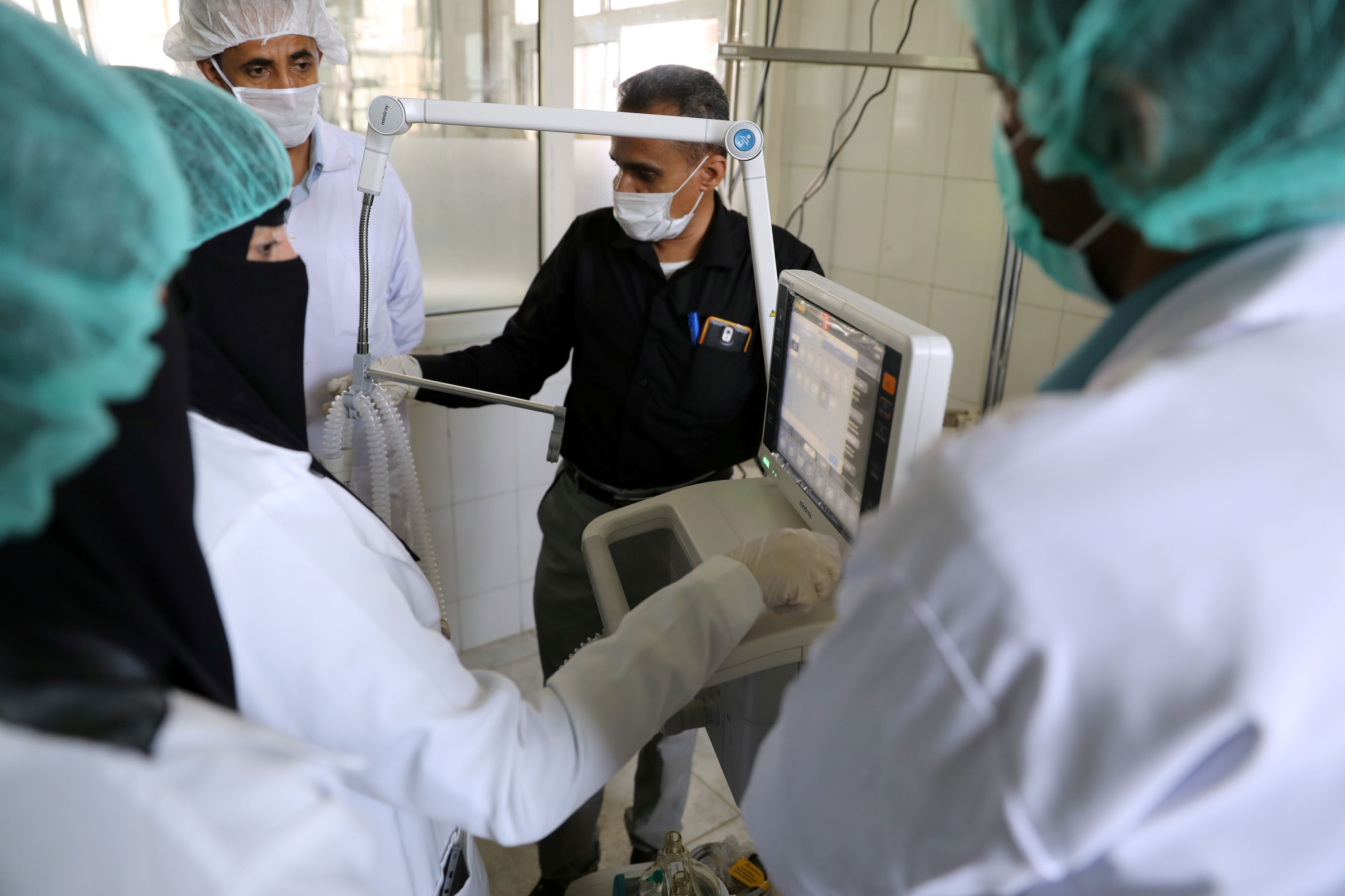 FILE PHOTO: Nurses receive training on using ventilators provided by WHO in preparation for any possible spread of COVID-19 in Sanaa