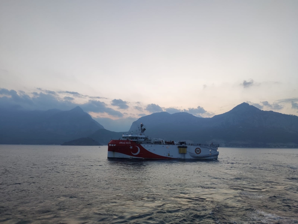 Turkish seismic research vessel Oruc Reis sails through Mediterranean after leaving a port in Antalya