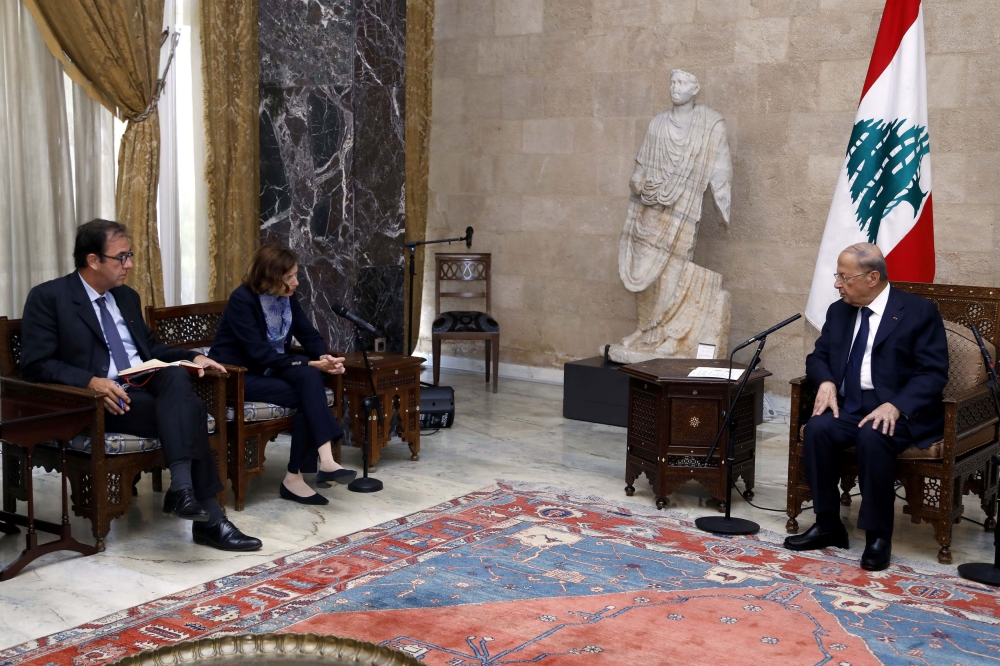 Lebanon's President Aoun meets with French Defence Minister Parly at the presidential palace in Baabda