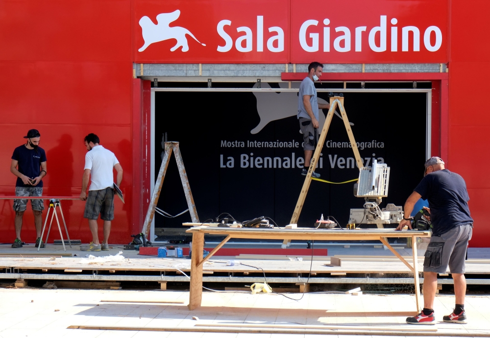 Workers race to complete preparations for the for the the 77th Venice Film Festival