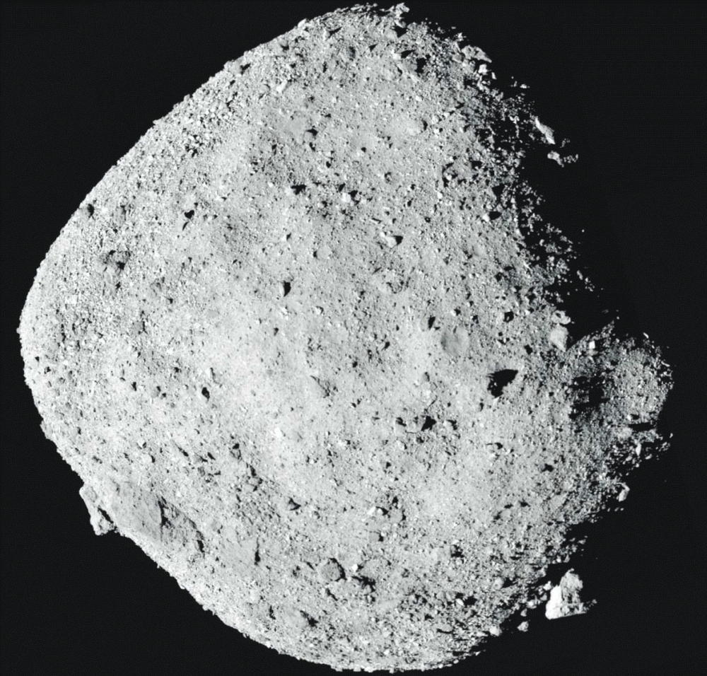 NASA handout of a mosaic image of asteroid Bennu composed of 12 PolyCam images