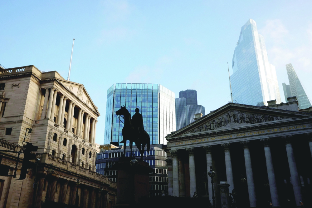 FILE PHOTO: FILE PHOTO: A view of The Bank of England and the City of London financial district in London, Britain